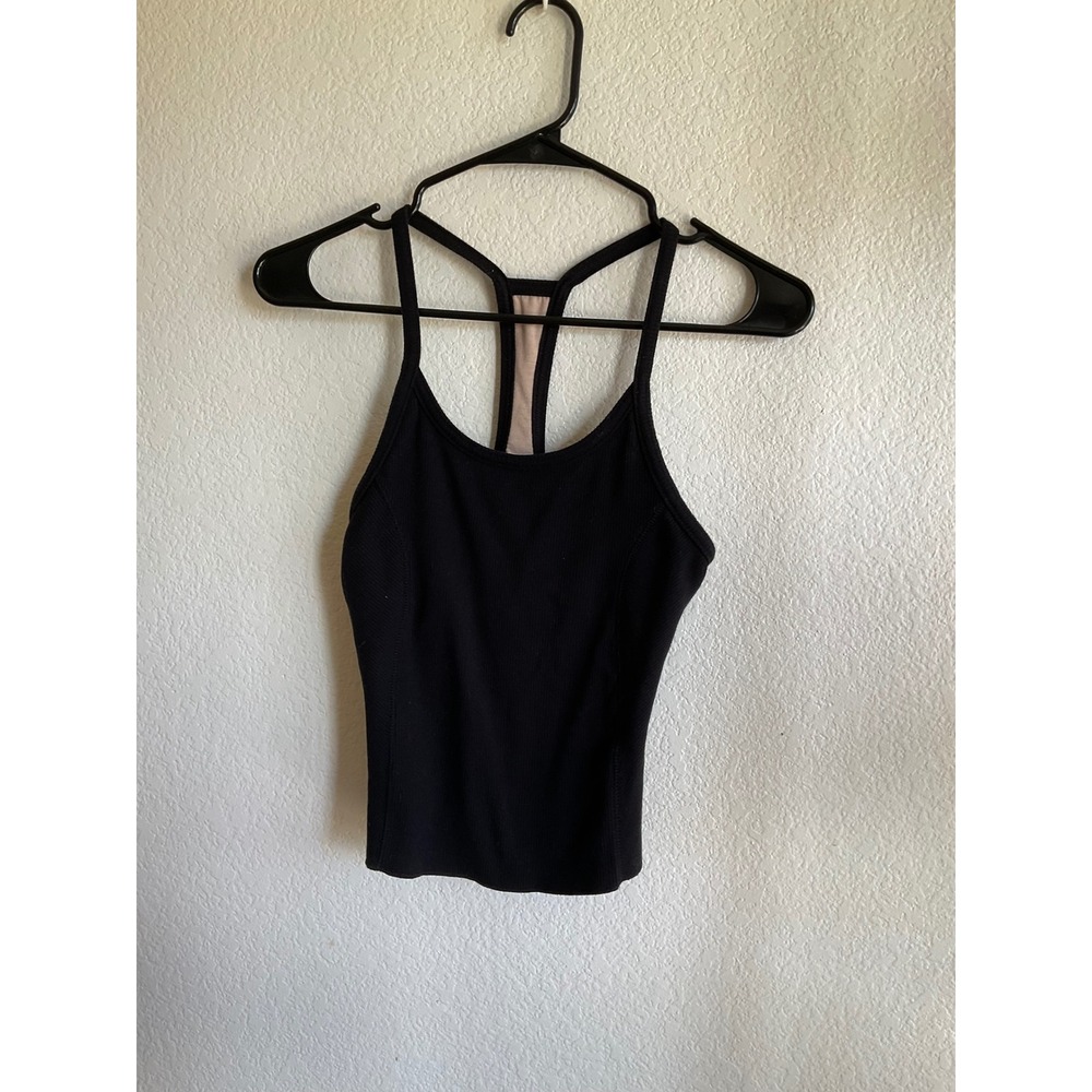 Marika Black Ribbed Racerback Tank Top with Built-in Shelf Bra Size Small